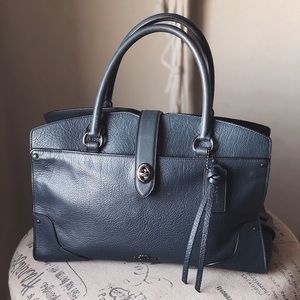 New COACH Mercer Teal Satchel in Grain Leather